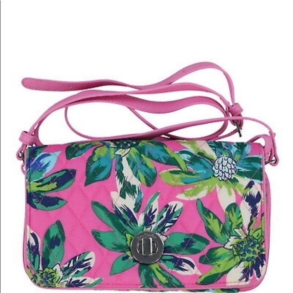 Vera Bradley Turn lock crossbody Tropical print pink quilted Bag NWT - Picture 1 of 14